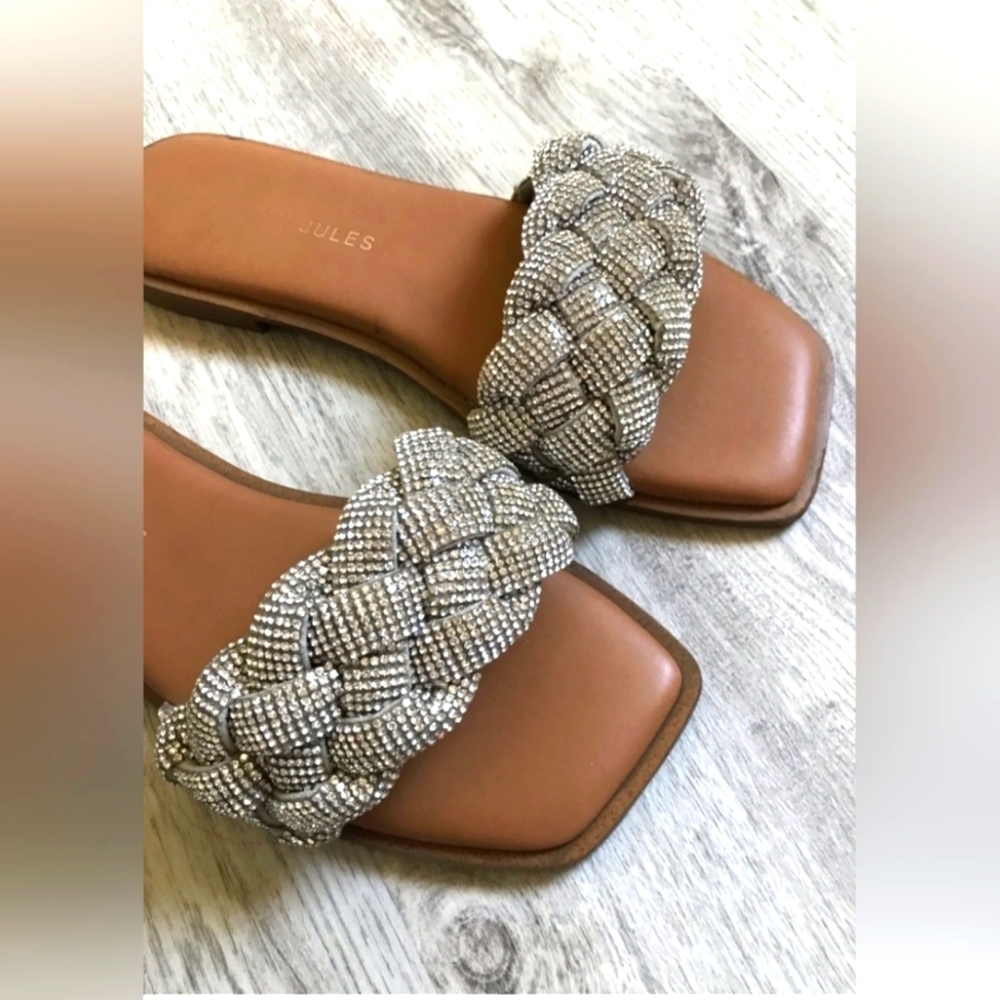 Sincerely Jules Rhinestone Braided Flats Slides Sz 8